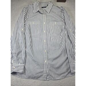 Lauren Ralph Lauren 1X Striped Cotton Button Down Shirt Womens Plus Roll Tab